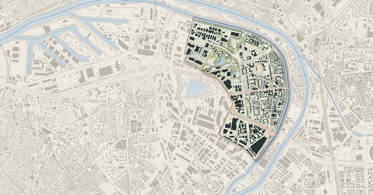 Portrait cartographique de Villeneuve-la-Garenne : relief, eau, forêts, bâti et voies, calculés à partir des données de l'IGN