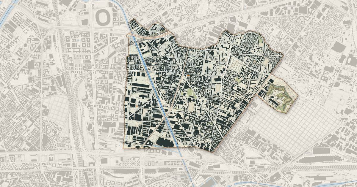 Portrait cartographique de Aubervilliers : relief, eau, forêts, bâti et voies, calculés à partir des données de l'IGN