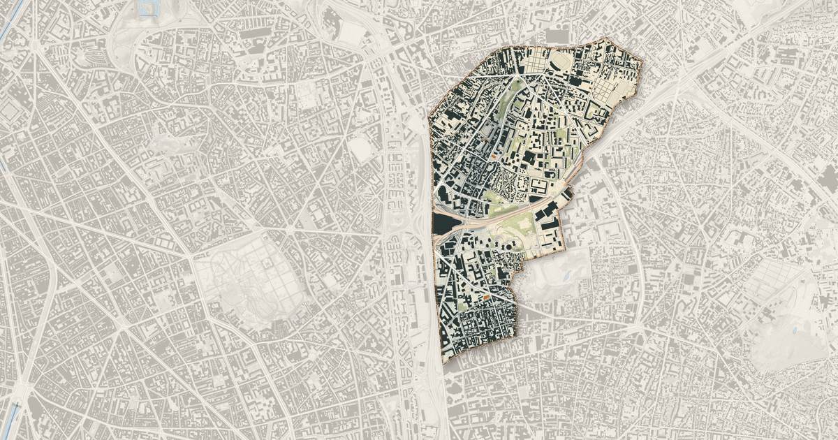 Portrait cartographique de Bagnolet : relief, eau, forêts, bâti et voies, calculés à partir des données de l'IGN