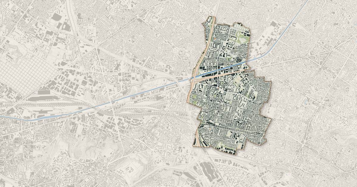 Portrait cartographique de Bondy : relief, eau, forêts, bâti et voies, calculés à partir des données de l'IGN
