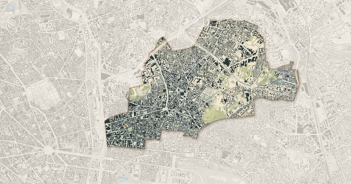 Portrait cartographique de Montreuil : relief, eau, forêts, bâti et voies, calculés à partir des données de l'IGN