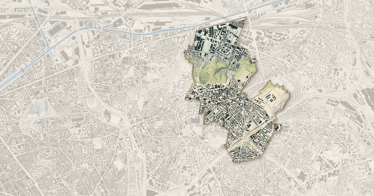 Portrait cartographique de Romainville : relief, eau, forêts, bâti et voies, calculés à partir des données de l'IGN