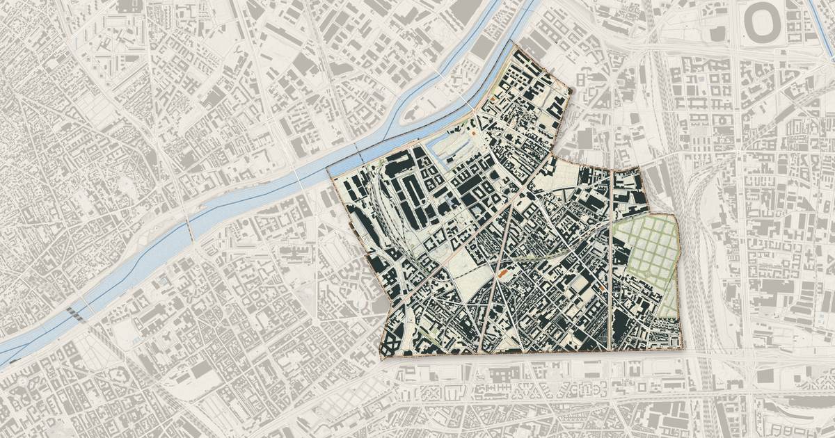 Portrait cartographique de Saint-Ouen-sur-Seine : relief, eau, forêts, bâti et voies, calculés à partir des données de l'IGN
