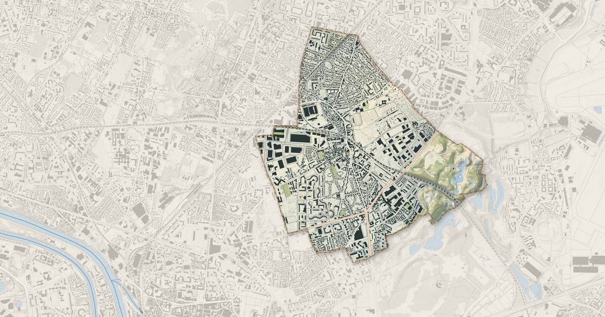 Portrait cartographique de Stains : relief, eau, forêts, bâti et voies, calculés à partir des données de l'IGN