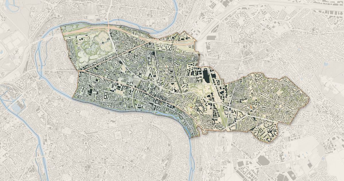 Portrait cartographique de Champigny-sur-Marne : relief, eau, forêts, bâti et voies, calculés à partir des données de l'IGN