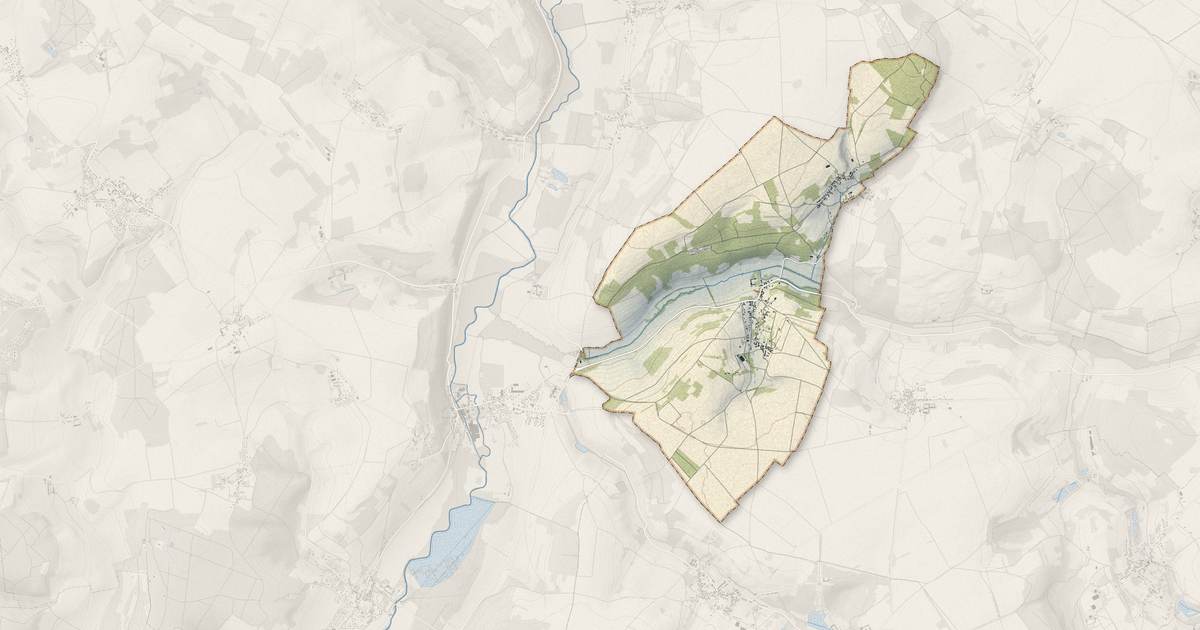 Portrait cartographique de Ambleville : relief, eau, forêts, bâti et voies, calculés à partir des données de l'IGN