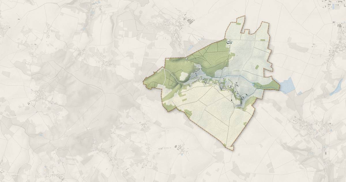 Portrait cartographique de Berville : relief, eau, forêts, bâti et voies, calculés à partir des données de l'IGN