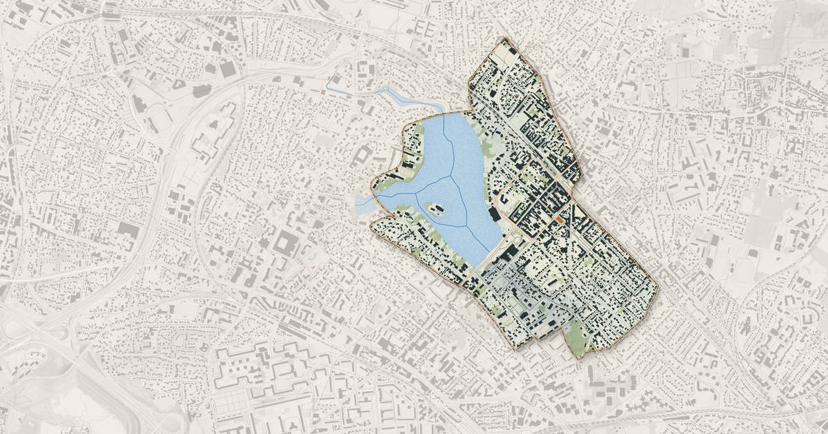 Portrait cartographique de Enghien-les-Bains : relief, eau, forêts, bâti et voies, calculés à partir des données de l'IGN
