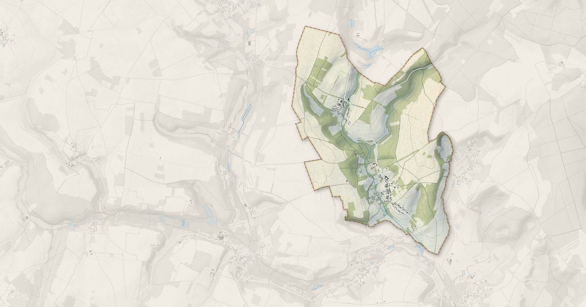 Portrait cartographique de Frouville : relief, eau, forêts, bâti et voies, calculés à partir des données de l'IGN