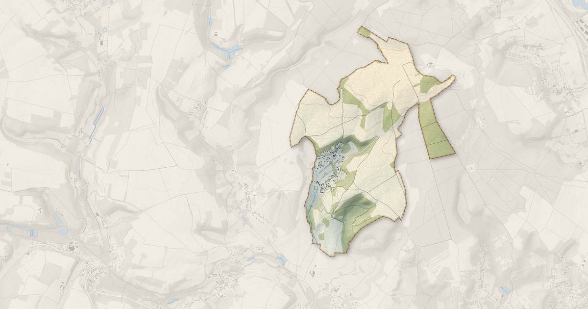Portrait cartographique de Hédouville : relief, eau, forêts, bâti et voies, calculés à partir des données de l'IGN