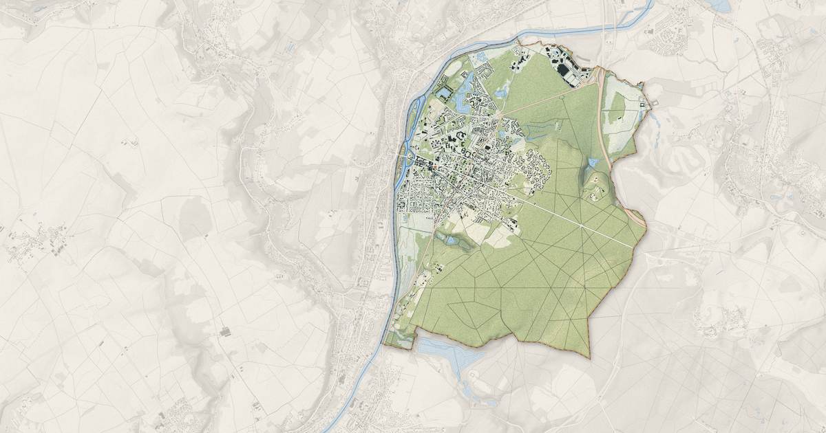 Portrait cartographique de L'Isle-Adam : relief, eau, forêts, bâti et voies, calculés à partir des données de l'IGN
