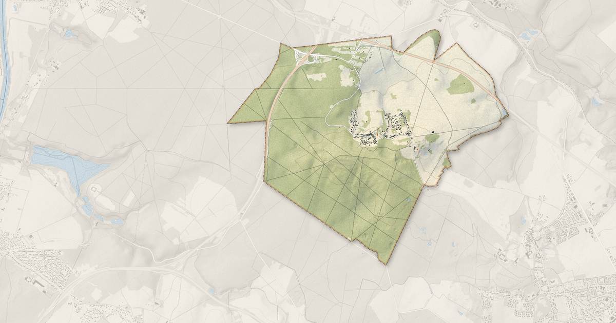 Portrait cartographique de Nerville-la-Forêt : relief, eau, forêts, bâti et voies, calculés à partir des données de l'IGN