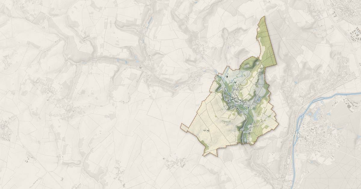 Portrait cartographique de Nesles-la-Vallée : relief, eau, forêts, bâti et voies, calculés à partir des données de l'IGN