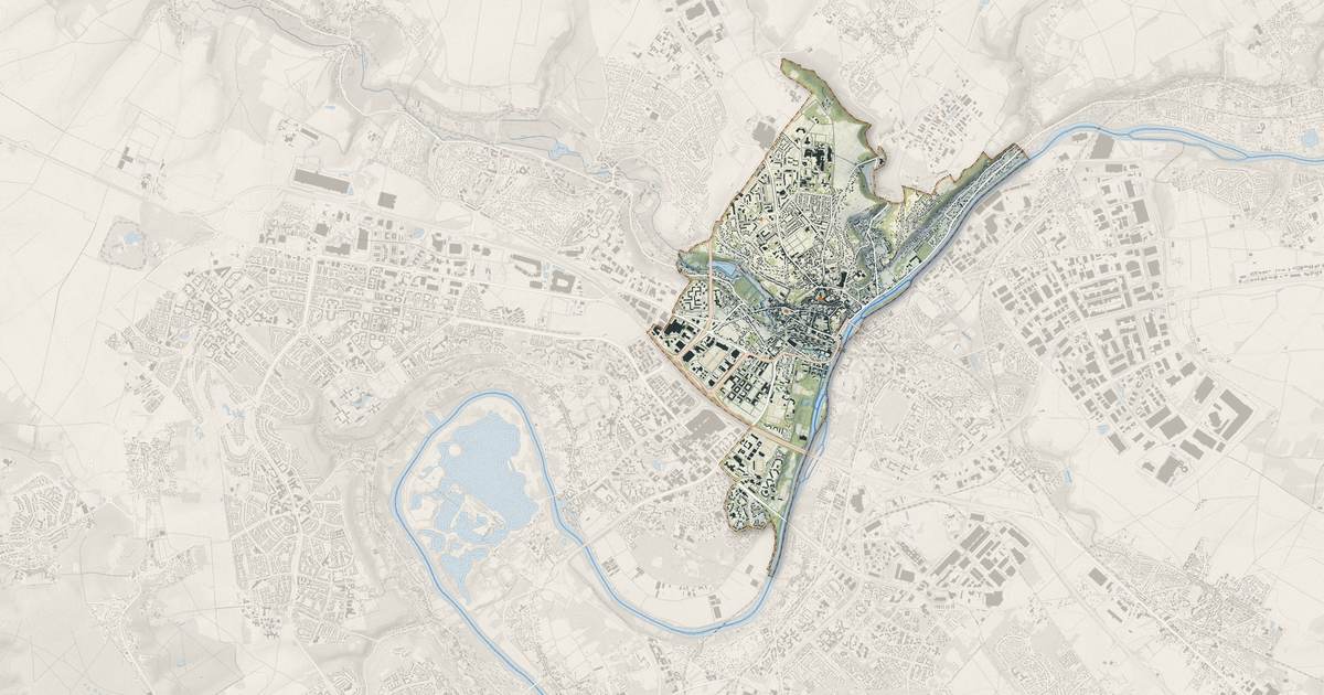 Portrait cartographique de Pontoise : relief, eau, forêts, bâti et voies, calculés à partir des données de l'IGN