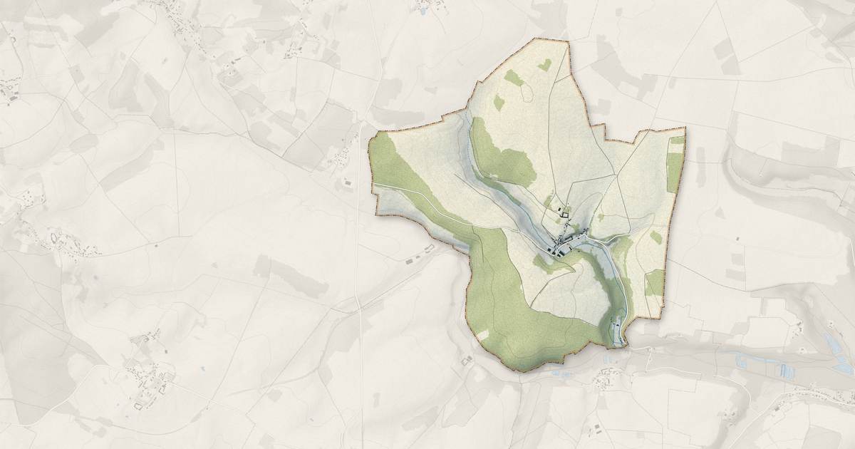 Portrait cartographique de Theuville : relief, eau, forêts, bâti et voies, calculés à partir des données de l'IGN