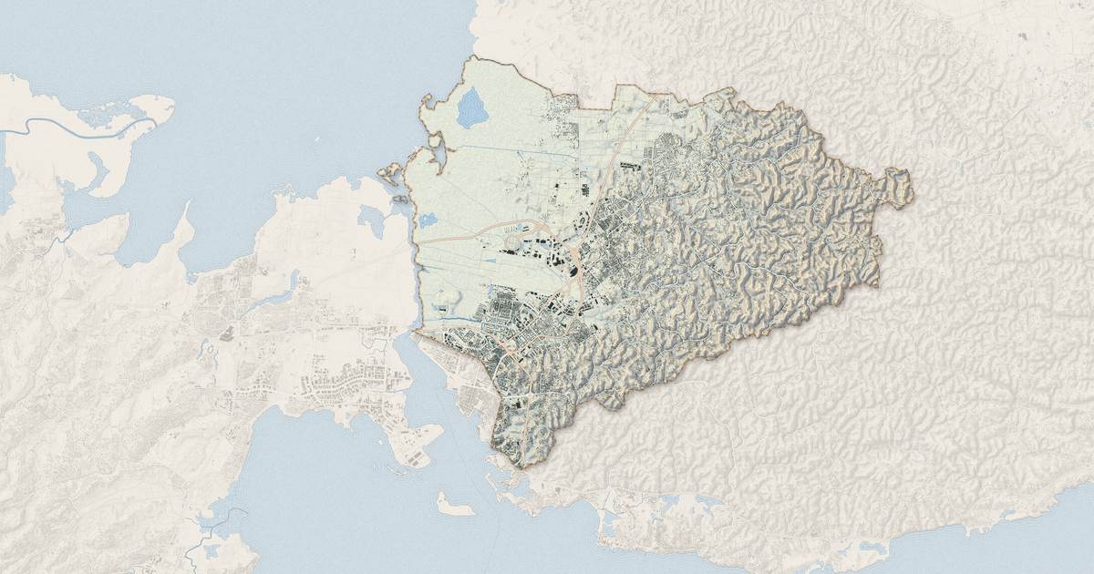 Portrait cartographique de Les Abymes : relief, eau, forêts, bâti et voies, calculés à partir des données de l'IGN