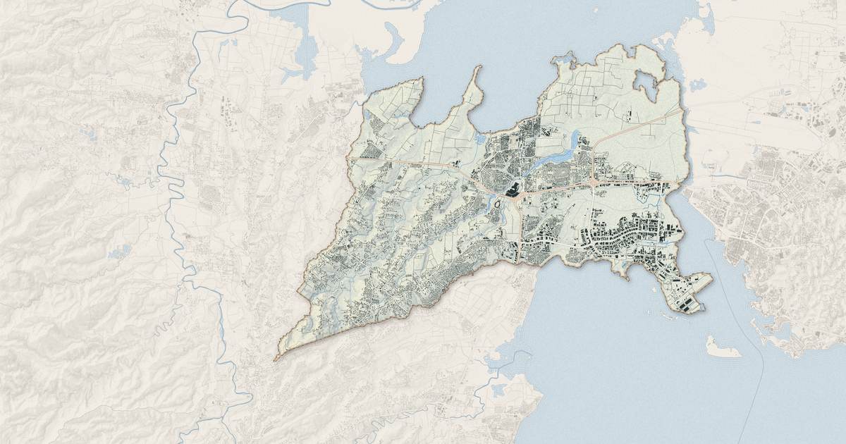 Portrait cartographique de Baie-Mahault : relief, eau, forêts, bâti et voies, calculés à partir des données de l'IGN