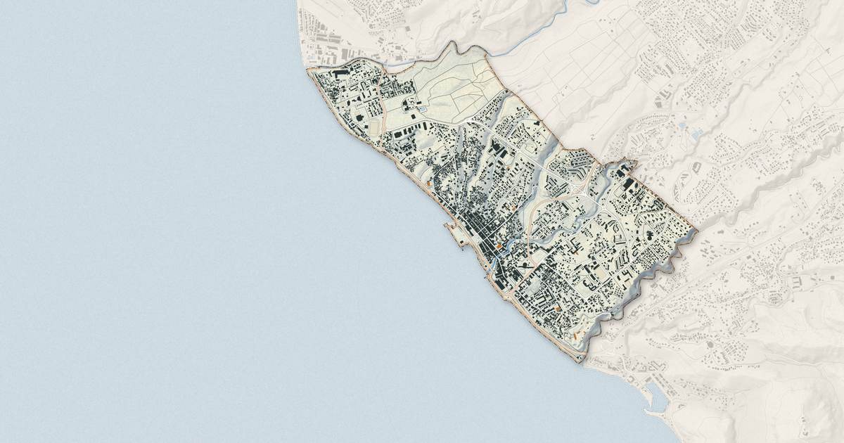 Portrait cartographique de Basse-Terre : relief, eau, forêts, bâti et voies, calculés à partir des données de l'IGN
