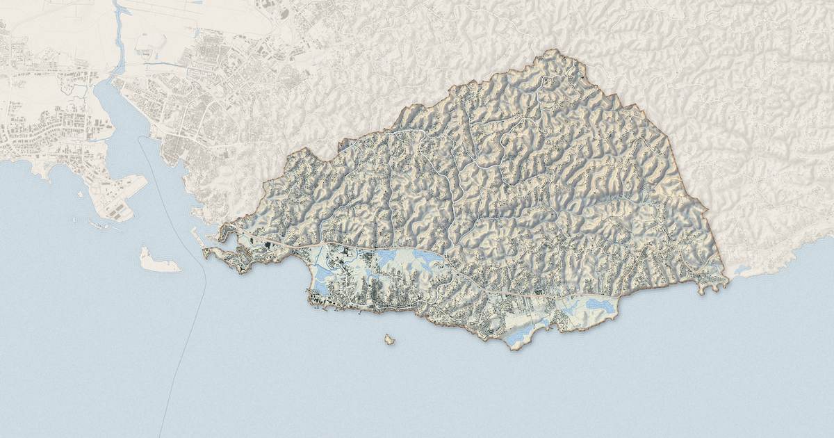 Portrait cartographique de Le Gosier : relief, eau, forêts, bâti et voies, calculés à partir des données de l'IGN