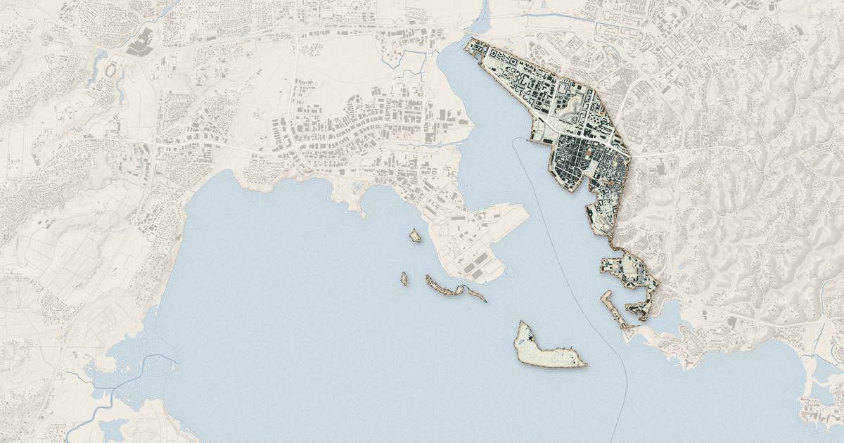 Portrait cartographique de Pointe-à-Pitre : relief, eau, forêts, bâti et voies, calculés à partir des données de l'IGN