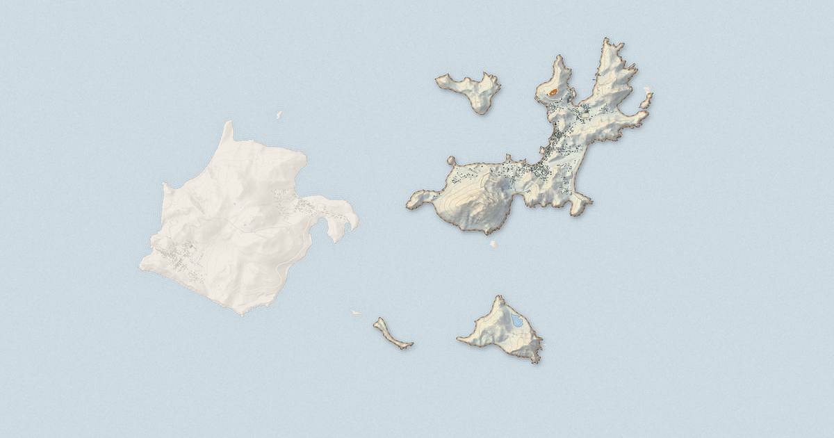 Portrait cartographique de Terre-de-Haut : relief, eau, forêts, bâti et voies, calculés à partir des données de l'IGN