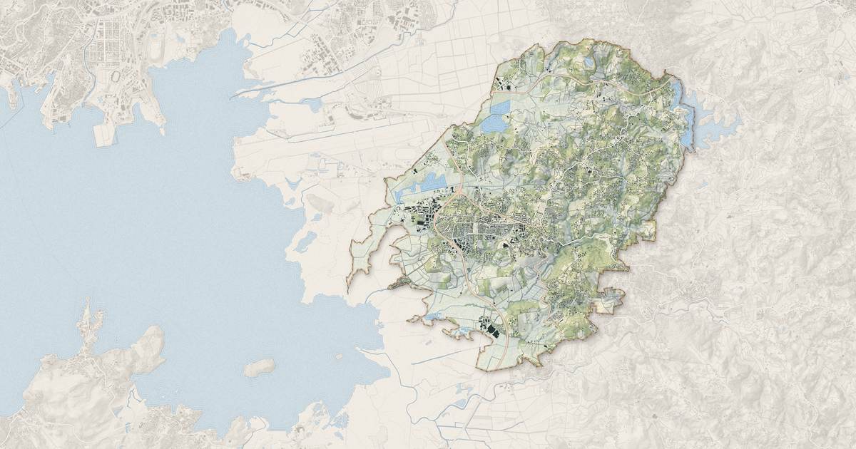 Portrait cartographique de Ducos : relief, eau, forêts, bâti et voies, calculés à partir des données de l'IGN