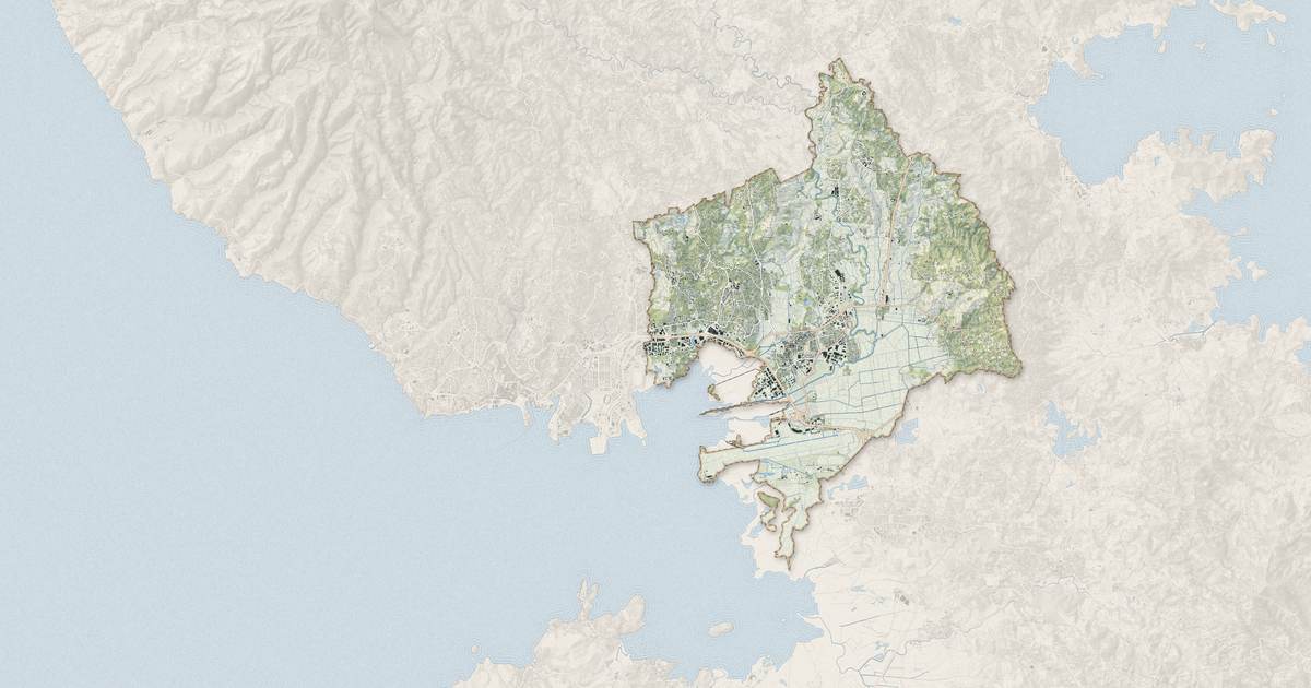 Portrait cartographique de Le Lamentin : relief, eau, forêts, bâti et voies, calculés à partir des données de l'IGN