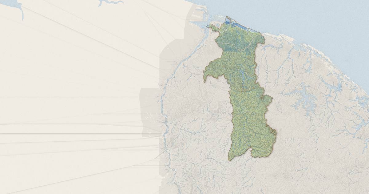 Portrait cartographique de Mana : relief, eau, forêts, bâti et voies, calculés à partir des données de l'IGN