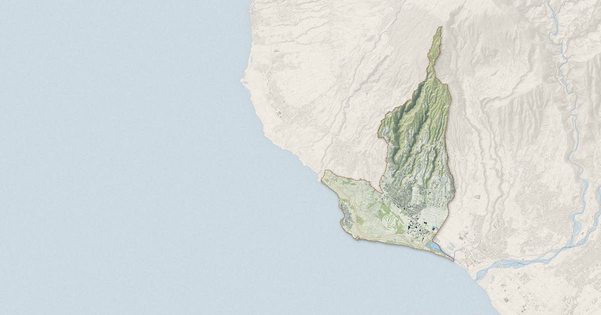Portrait cartographique de L'Étang-Salé : relief, eau, forêts, bâti et voies, calculés à partir des données de l'IGN