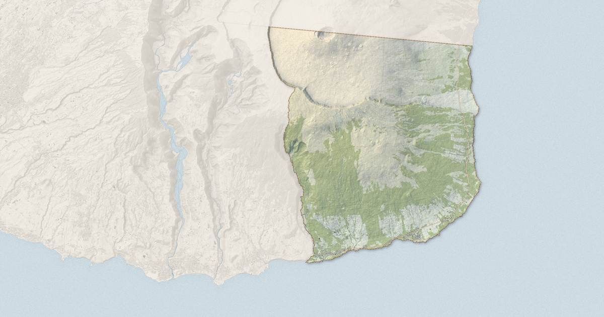 Portrait cartographique de Saint-Philippe : relief, eau, forêts, bâti et voies, calculés à partir des données de l'IGN