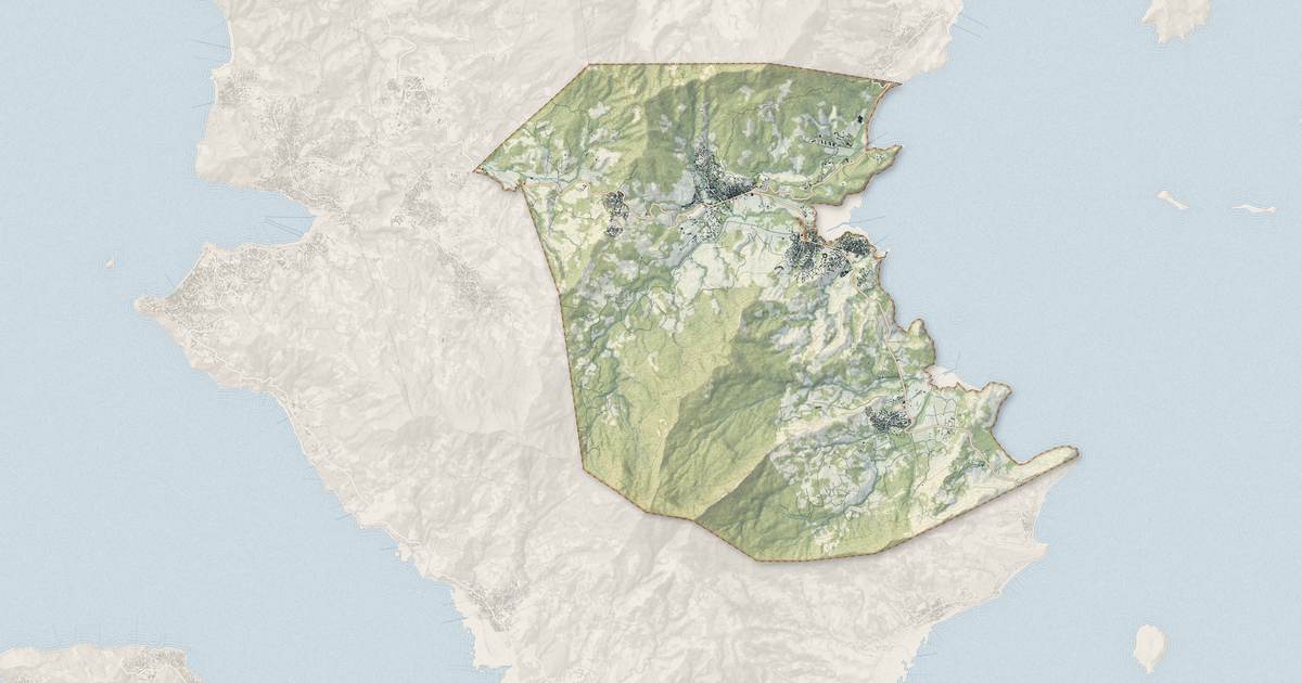 Portrait cartographique de Dembeni : relief, eau, forêts, bâti et voies, calculés à partir des données de l'IGN