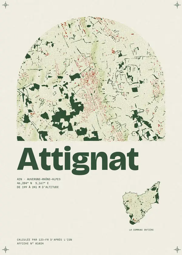 Affiche de Attignat, calculée par 123-fr d'après l'IGN