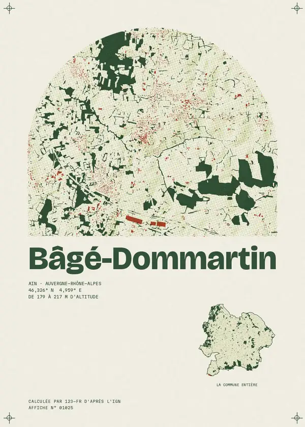 Affiche de Bâgé-Dommartin, calculée par 123-fr d'après l'IGN