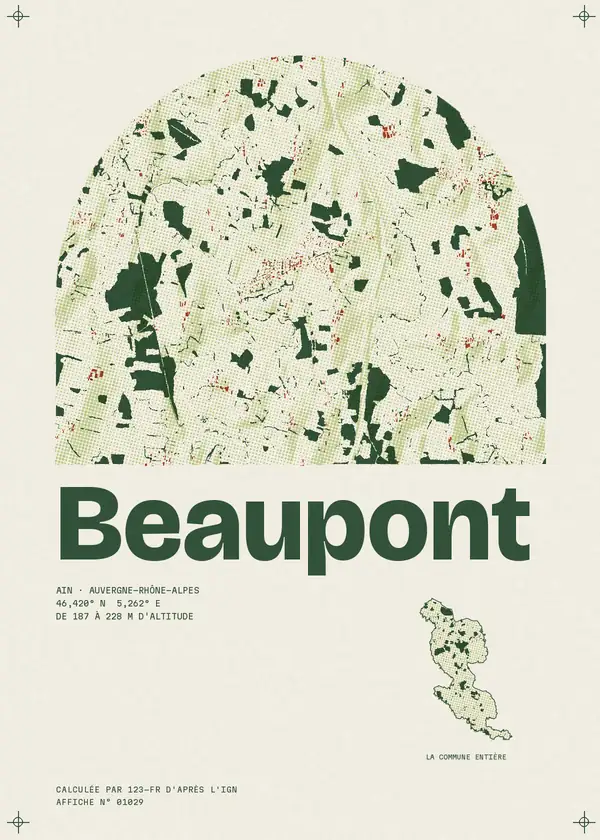 Affiche de Beaupont, calculée par 123-fr d'après l'IGN