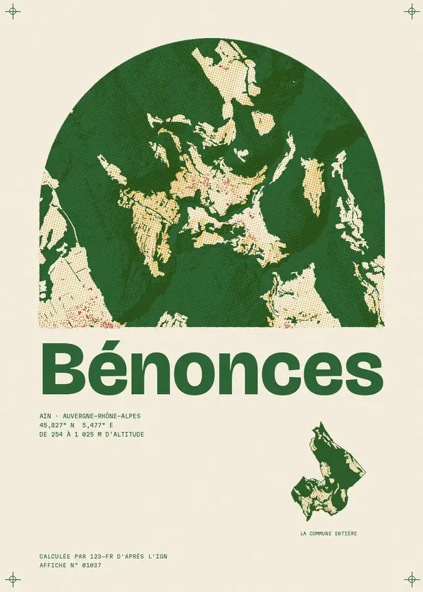 Affiche de Bénonces, calculée par 123-fr d'après l'IGN
