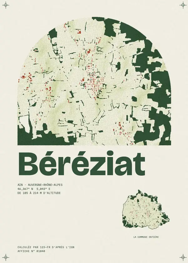 Affiche de Béréziat, calculée par 123-fr d'après l'IGN