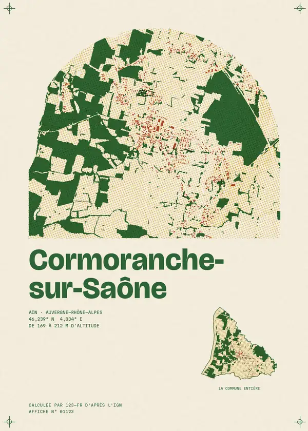 Affiche de Cormoranche-sur-Saône, calculée par 123-fr d'après l'IGN