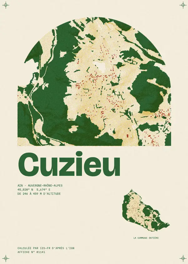 Affiche de Cuzieu, calculée par 123-fr d'après l'IGN