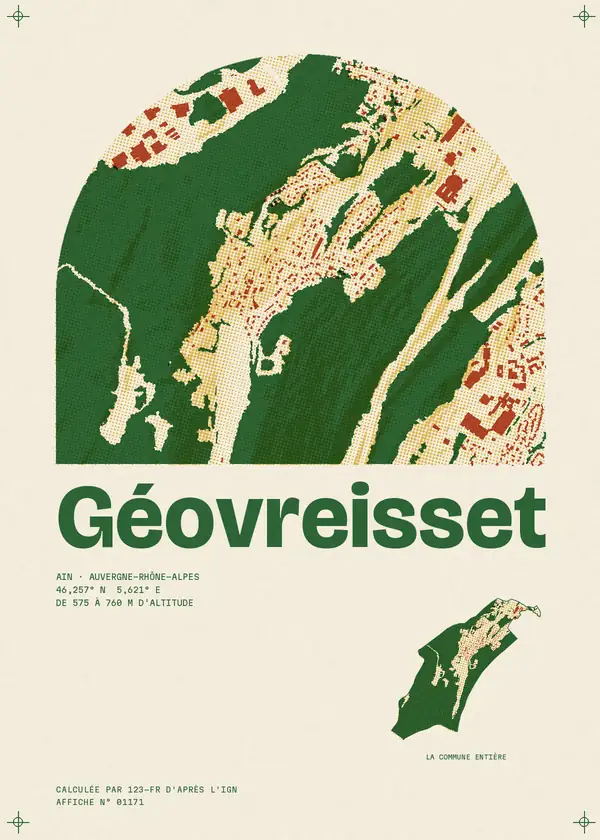 Affiche de Géovreisset, calculée par 123-fr d'après l'IGN