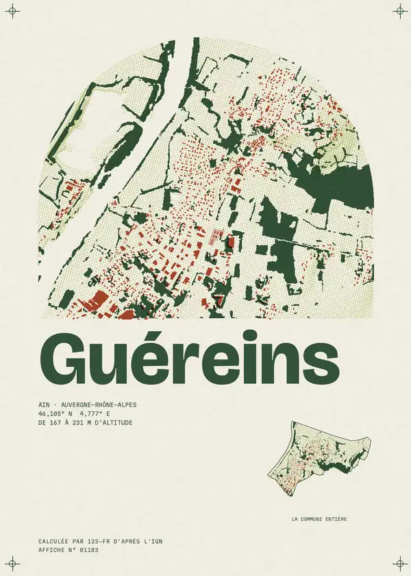 Affiche de Guéreins, calculée par 123-fr d'après l'IGN