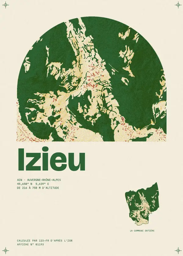 Affiche de Izieu, calculée par 123-fr d'après l'IGN