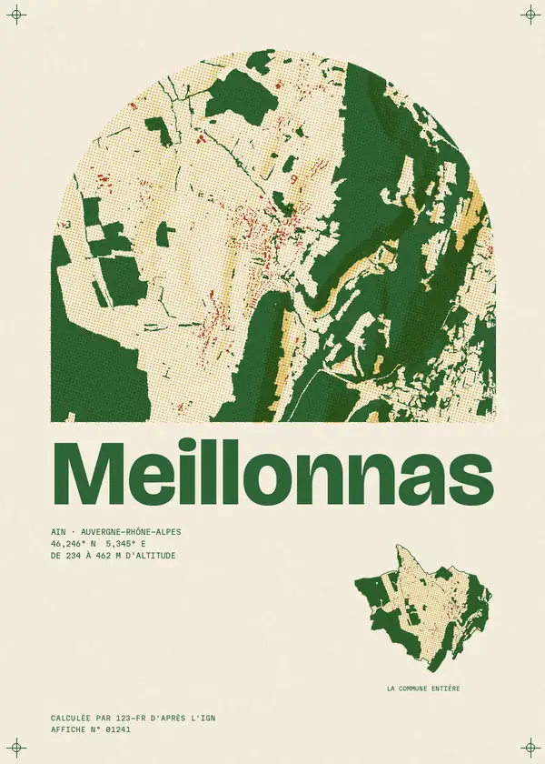 Affiche de Meillonnas, calculée par 123-fr d'après l'IGN