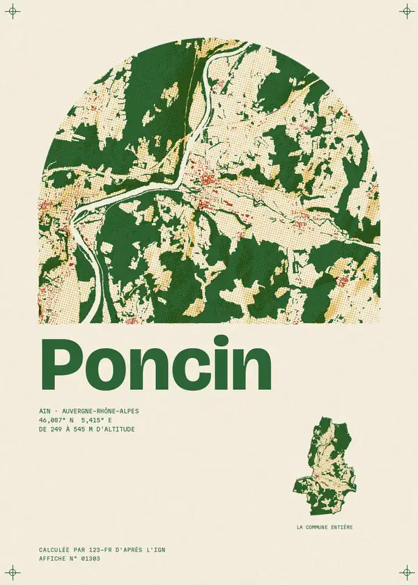 Affiche de Poncin, calculée par 123-fr d'après l'IGN