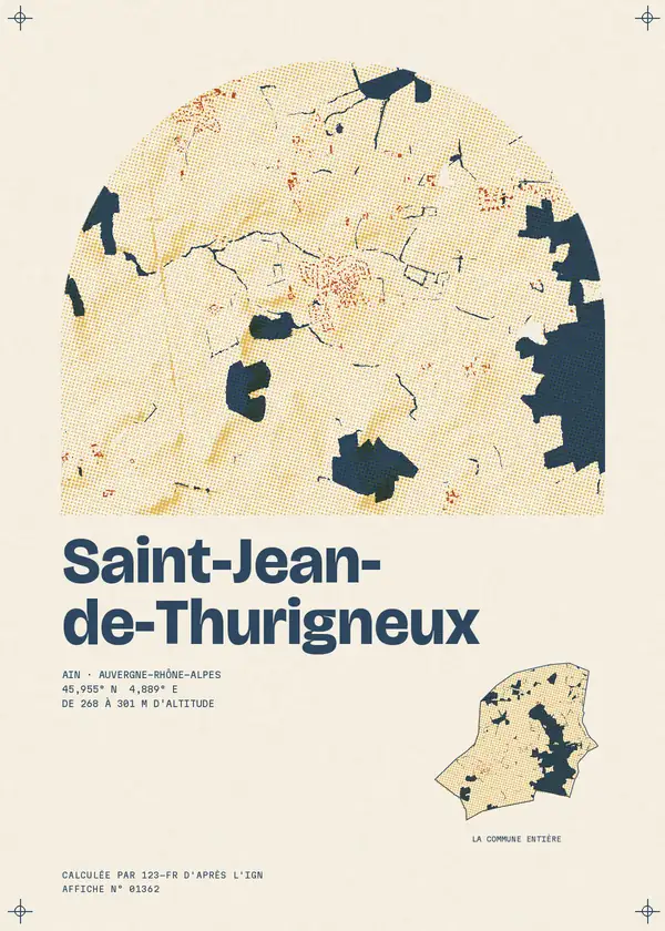 Affiche de Saint-Jean-de-Thurigneux, calculée par 123-fr d'après l'IGN