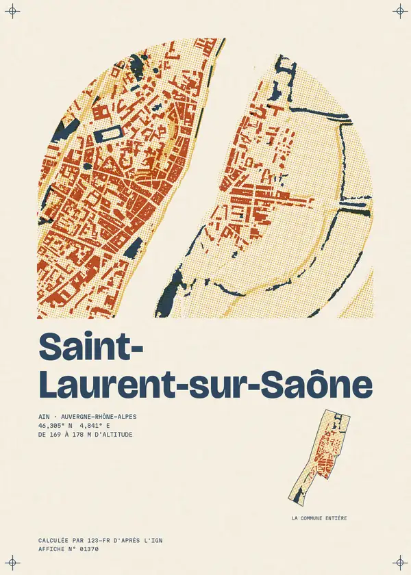 Affiche de Saint-Laurent-sur-Saône, calculée par 123-fr d'après l'IGN