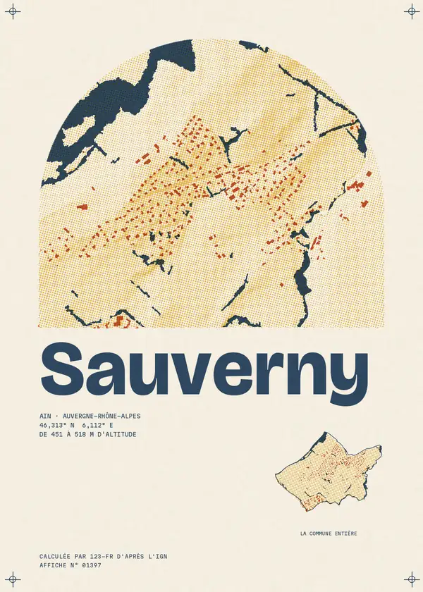 Affiche de Sauverny, calculée par 123-fr d'après l'IGN