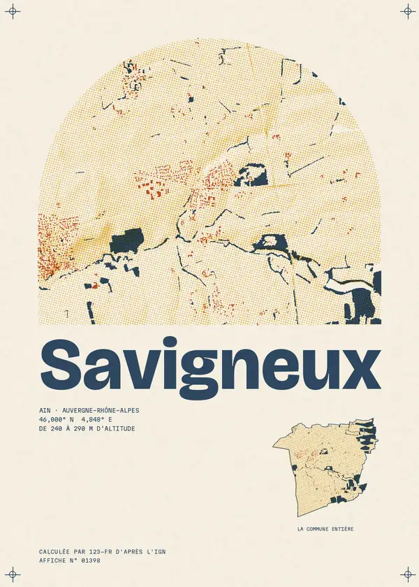 Affiche de Savigneux, calculée par 123-fr d'après l'IGN