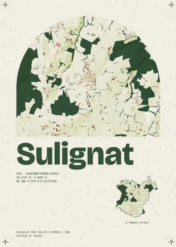 Affiche de Sulignat, calculée par 123-fr d'après l'IGN