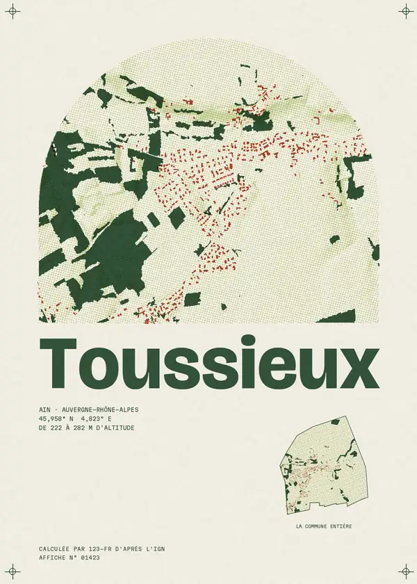 Affiche de Toussieux, calculée par 123-fr d'après l'IGN