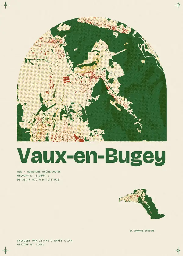 Affiche de Vaux-en-Bugey, calculée d'après l'IGN